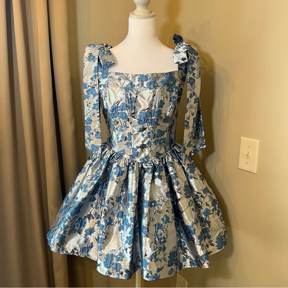 Elegant Blue Floral Dress Mini B. Darlin Juniors 5/6 NWOT